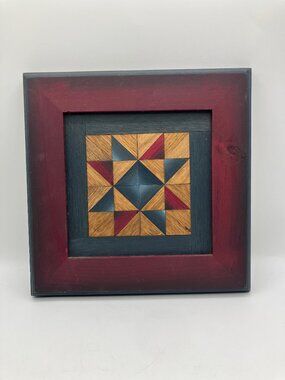 Wooden Quilt‎ Inlay Framed Art Geometric Mosiac Design 9.5"x9.5"